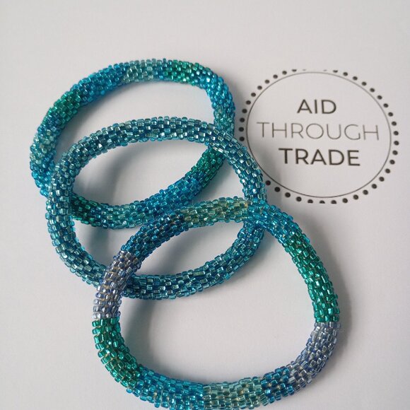 Fair Trade - Aid Through Trade - 3 Roll On Bracelets - Glass Beads - Picture 1 of 1